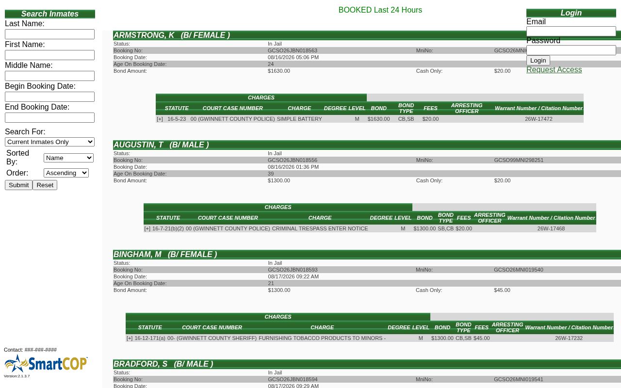 Gwinnett County Jail SmartWEB roster and recent booking search