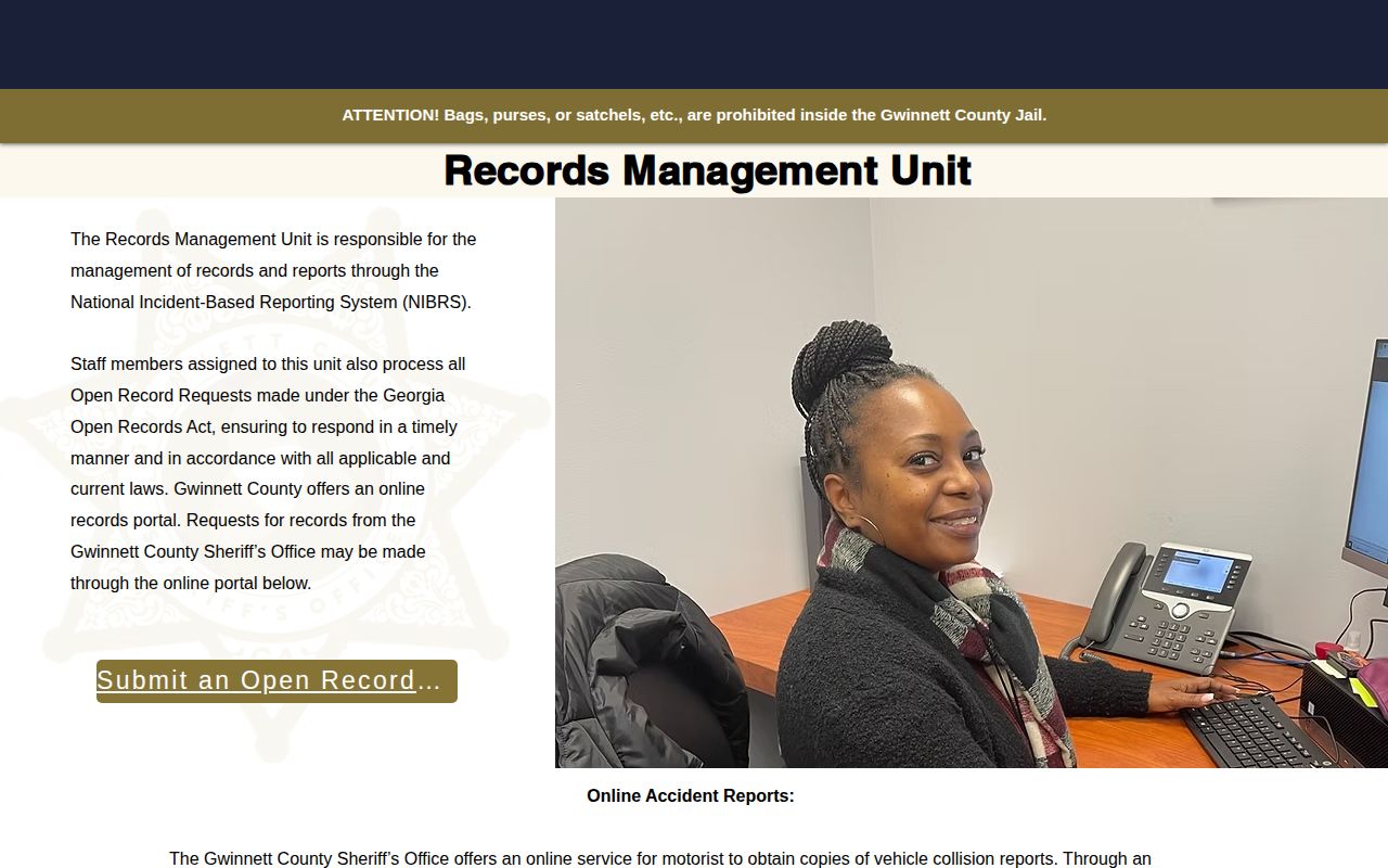Gwinnett County Sheriff's Office records page for booking records and photos