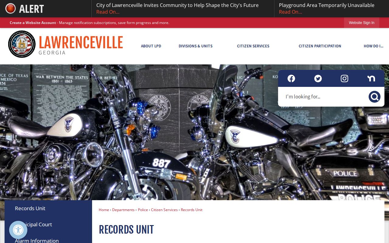 Lawrenceville Police Records Unit official records access for arrest records